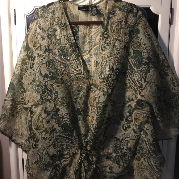 Batwing sheer blouse with drawstring waist - Picture 2 of 6